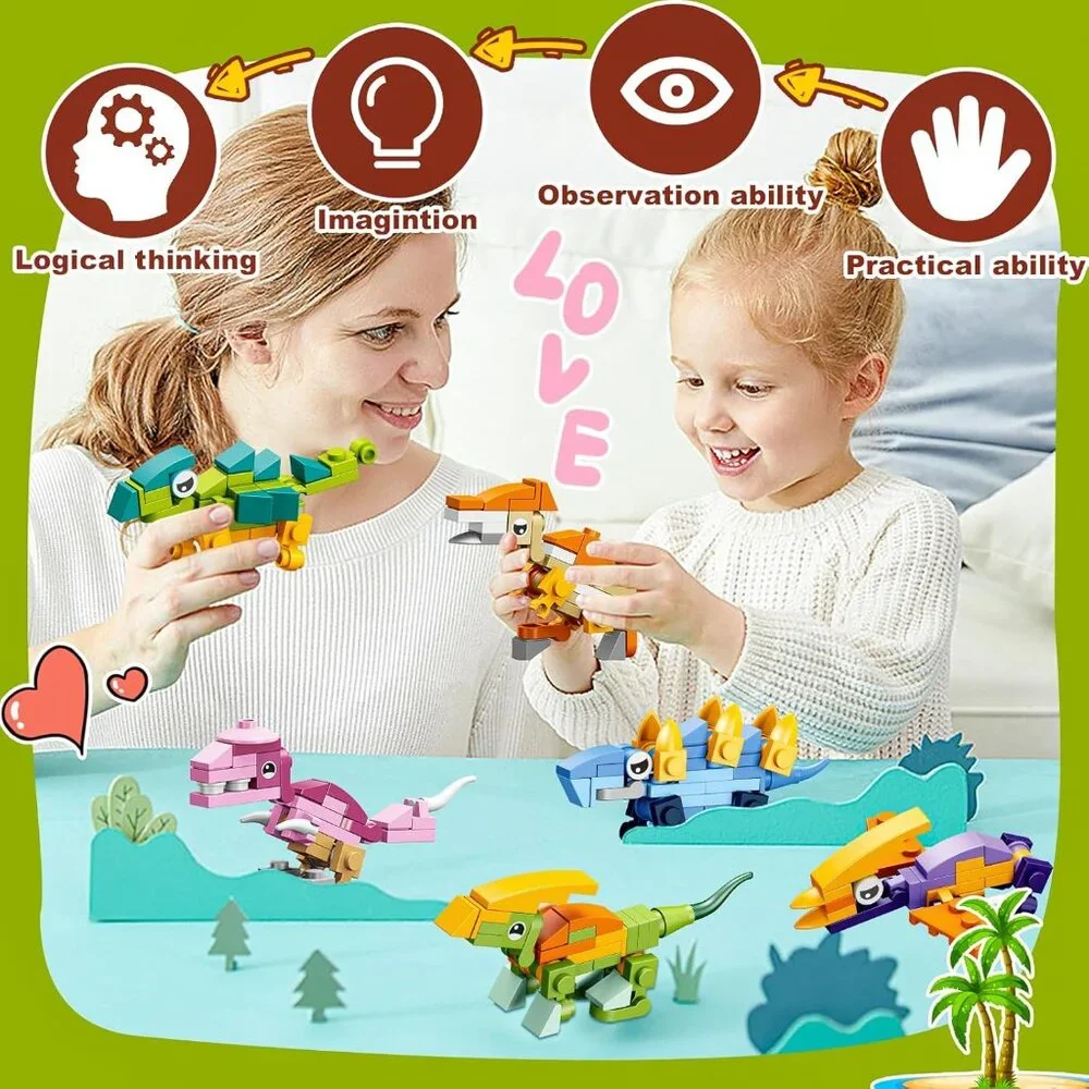 YDP Valentines Day Gifts for Kids - 24Pack Dinosaur Building Blocks with Valenti